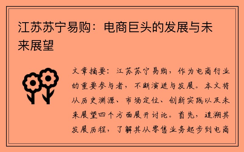 江苏苏宁易购：电商巨头的发展与未来展望